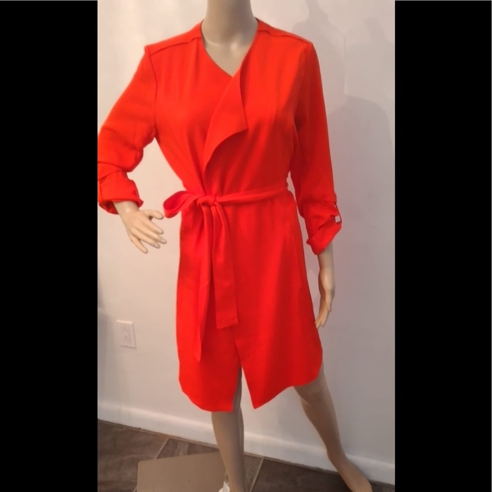 Rachel Zoe Orange stretch wrap coat dress tie sm